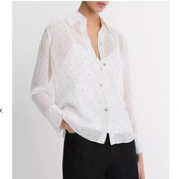 NWT Vince Sheer Dot-Print Silk Lined Blouse with matching camisole - Picture 1 of 8